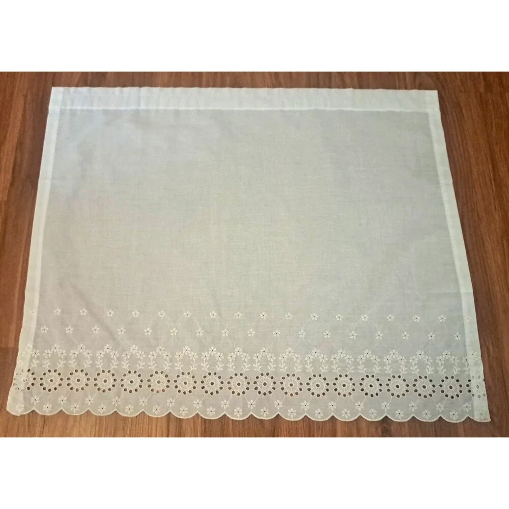 Vintage White Curtain Panel Eyelet Lace Trim Sears Perma-Prest Cottage 37x30